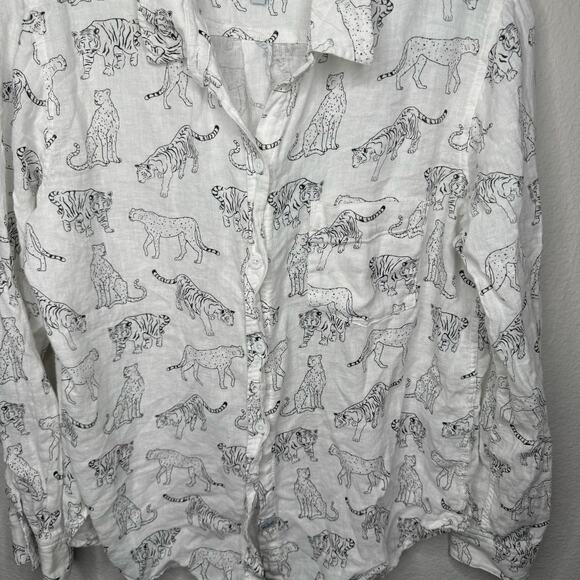 Rails Women’s Small Linen‎ Blend Button Down Shirt White Tiger Print Casual - Picture 7 of 9